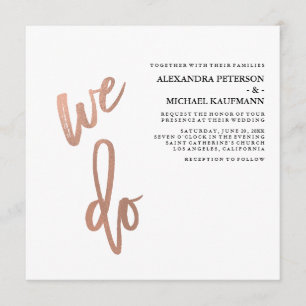 Minimalist Faux Rose Gold Typography Wedding Invitation