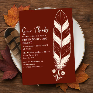 Minimalist Feather Thanksgiving Dinner Invitation