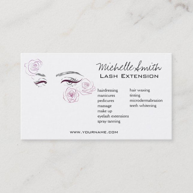 Minimalist Female Eyes Pink Rose Floral Beautician Business Card (Front)