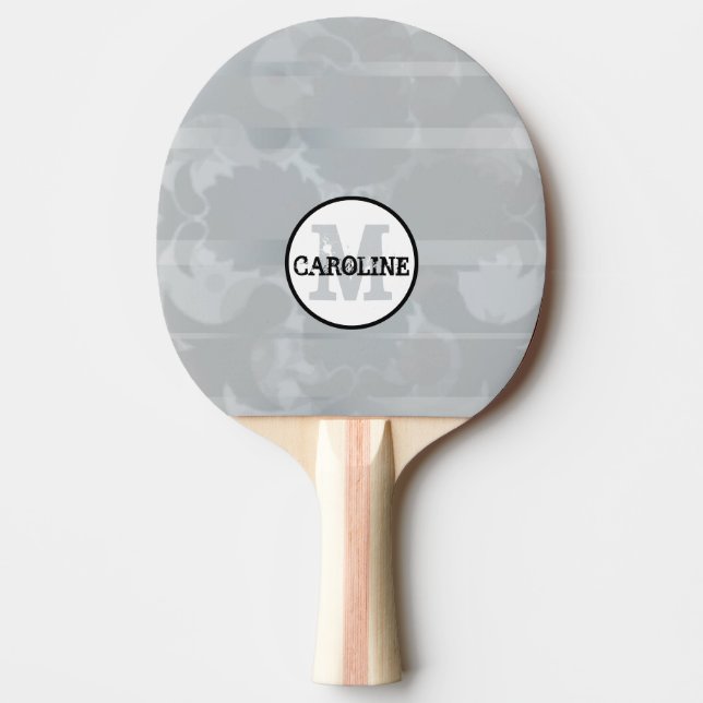 Minimalist Femine Modern Monogram Unique Grey Ping Pong Paddle (Front)