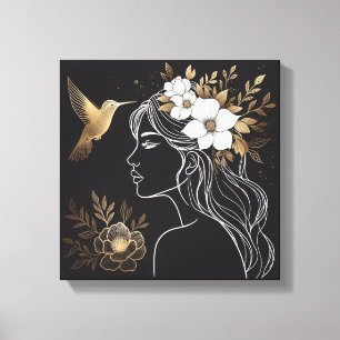 Minimalist Feminine Wall Art with Gold Botanical