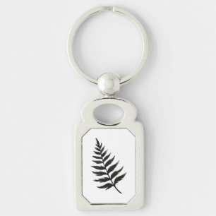 Minimalist Fern – Ink Brush Botanical Design on Keychain