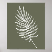 Minimalist Fern Line Drawing in Olive Green
