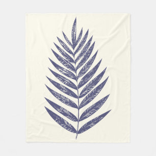 Minimalist Fern Palm Leaves Navy Blue Nature Art Fleece Blanket