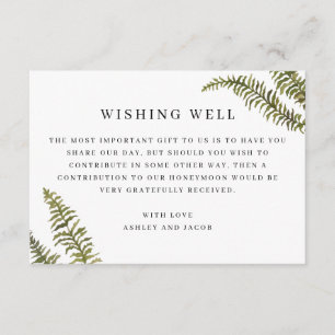 Minimalist Fern Wishing Well   Elegant Wedding Enclosure Card