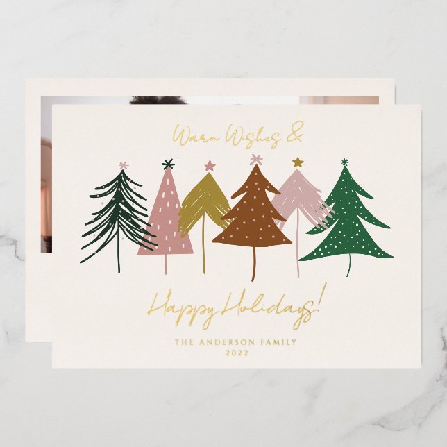 Minimalist Festive Christmas Trees Foil Holiday Ca (Front/Back)