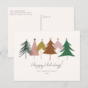 Minimalist Festive Christmas Trees  Holiday Postca Postcard