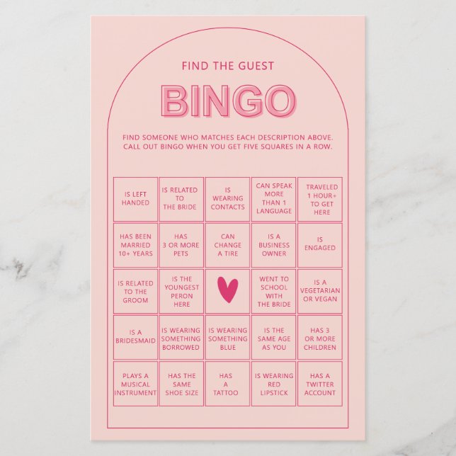Minimalist find the guest bingo bridal shower game (Front)