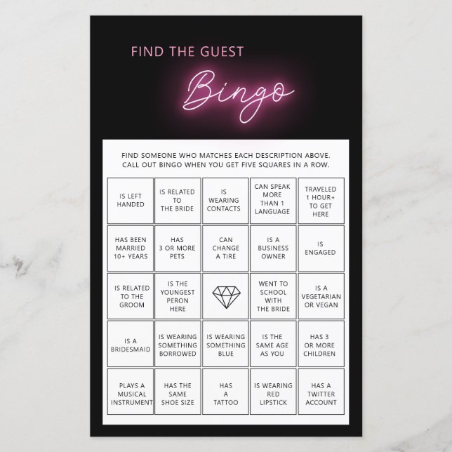 Minimalist find the guest bingo bridal shower game (Front)