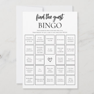 Minimalist Find The Guest Bridal Bingo Game Card