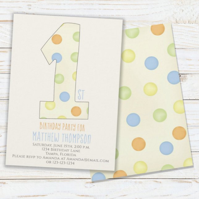 Minimalist First Birthday Gender Neutral Cute Dots Invitation (Creator Uploaded)