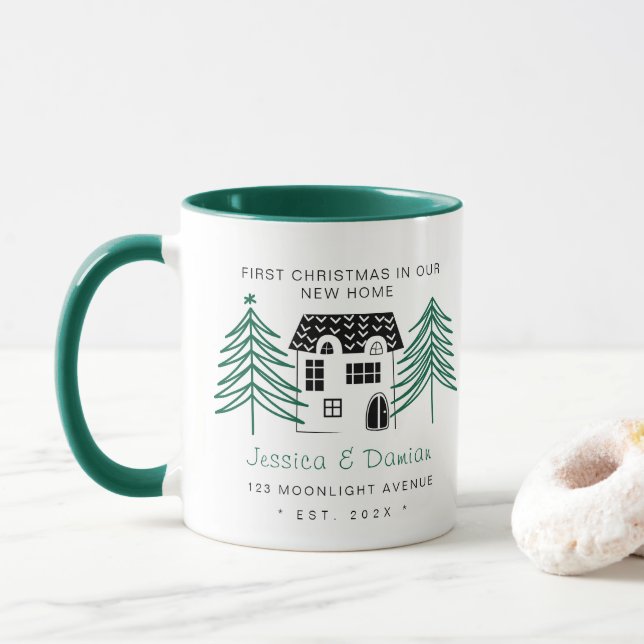 MINIMALIST FIRST CHRISTMAS IN OUR NEW HOME 2 Tone Mug (With Donut)