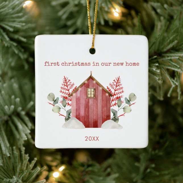 Minimalist First Christmas In Our New Home Photo Ceramic Ornament (Tree)