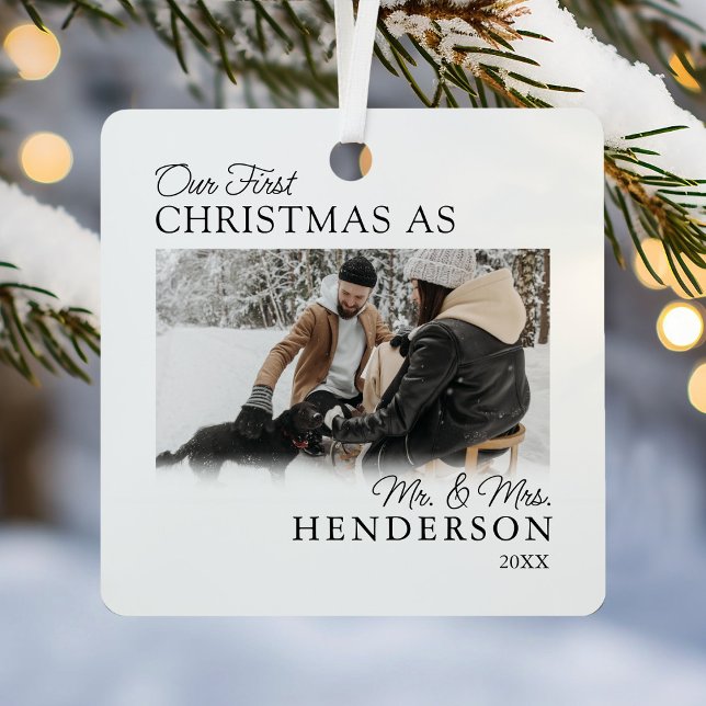 Minimalist First Christmas Married Metal Ornament (Creator Uploaded)
