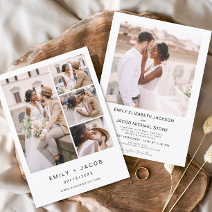 Minimalist Five Photo White Wedding Elegant Invitation