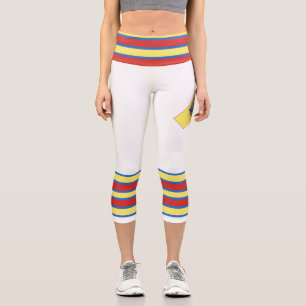 Minimalist, Five Retro Stripes, Blue Red Yellow on Capri Leggings