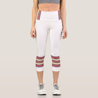 Minimalist, Five Retro Stripes, Text on White Capri Leggings