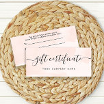 Minimalist Flair Blush | Gift Certificate<br><div class="desc">This simple and stylish gift certificate features trendy black handwritten script with swirls,  on a blush pink watercolor look background for a look that is both professional and trendy.</div>