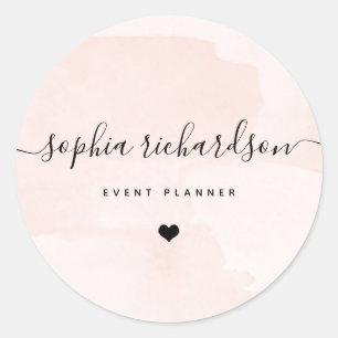 Minimalist Flair Blush Watercolor with Heart Classic Round Sticker