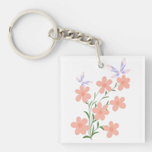 Minimalist Flat Vector Peach Flower Spray Keychain