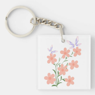 Minimalist Flat Vector Peach Flower Spray Keychain