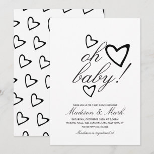 Minimalist Floating Black Hearts Baby Shower Invitation
