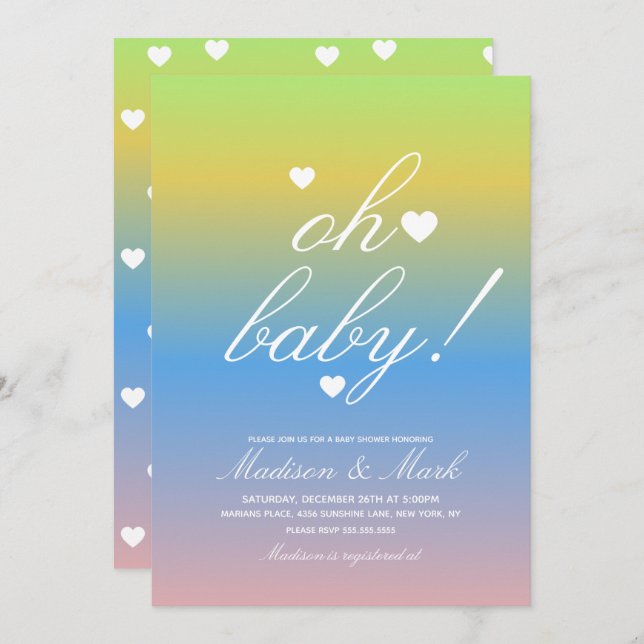 Minimalist Floating Hearts  Baby Shower Gradient Invitation (Front/Back)