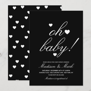 Minimalist Floating Hearts Black Baby Shower  Invitation