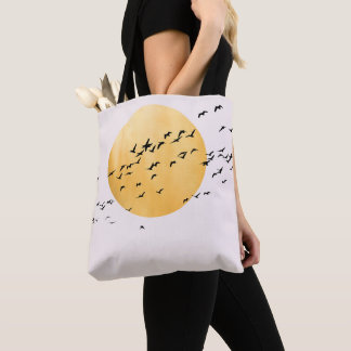 Minimalist Flock of Birds with Golden Sun Tote Bag