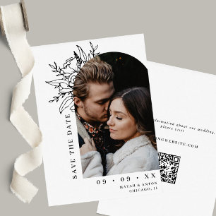 Minimalist Floral Arch Photo Black & White Wedding Save The Date