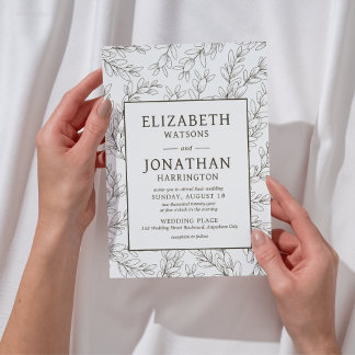 Minimalist Floral Beige Wedding Invitation