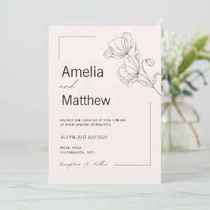 Minimalist Floral Black and White Elegant Wedding Invitation