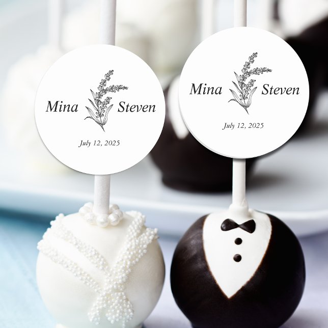 Minimalist floral black and white wedding  classic round sticker (Creator Uploaded)