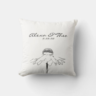 Minimalist Floral Black White Wedding Custom Throw Pillow