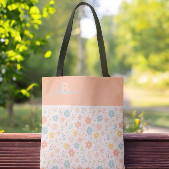 Minimalist Floral Boho Personalized Monogrammed Tote Bag (Creator Uploaded)