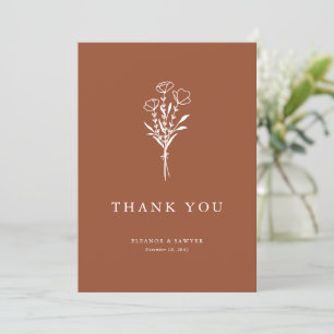 Minimalist Floral Bouquet Terracotta Wedding Thank You Card