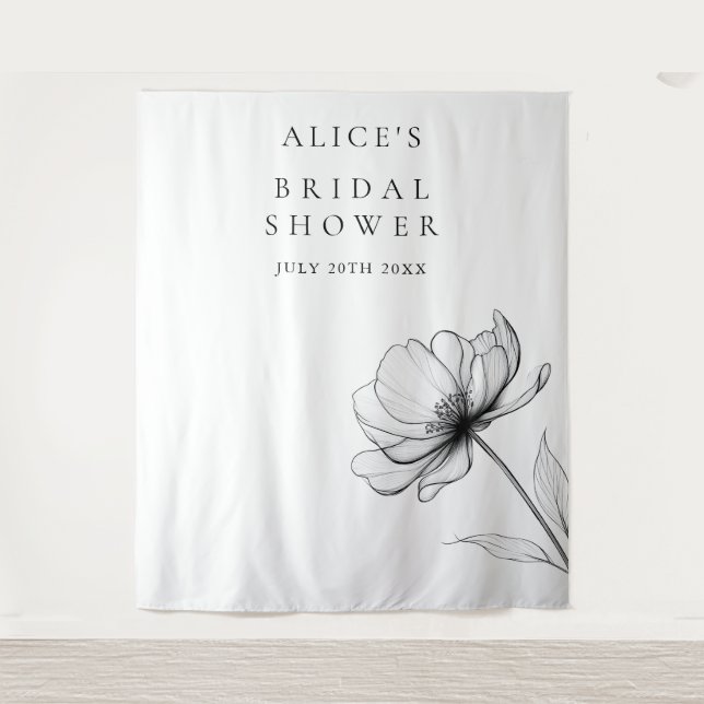 Minimalist Floral Bridal Shower Photo Backdrop Tapestry (Front)
