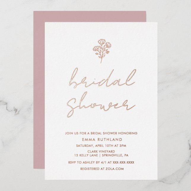 Minimalist Floral Bridal Shower Rose Gold (Front/Back)