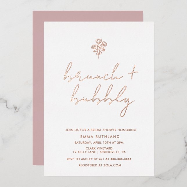 Minimalist Floral Brunch & Bubbly Rose Gold  (Front/Back)