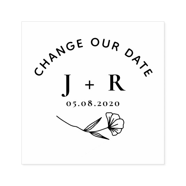 minimalist floral change the date Monogram Stamp (Imprint)