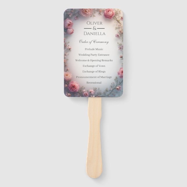 Minimalist Floral Christian Wedding Program Hand Fan (Front)