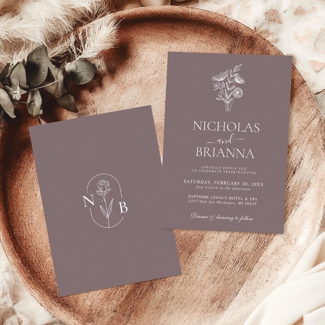 Minimalist Floral Cinnamon Slate Wedding Invitation (Creator Uploaded)