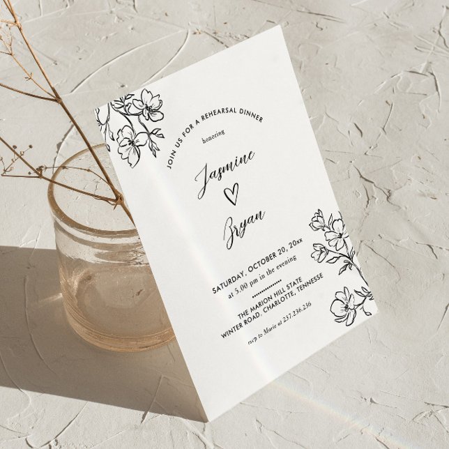 Minimalist Floral Cute Heart Rehearsal Dinner Invitation (Creator Uploaded)