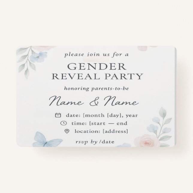 Minimalist Floral Gender Reveal Invitation Badge (Front)