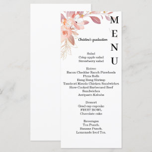 Minimalist floral Graduation dinner menu, Menu