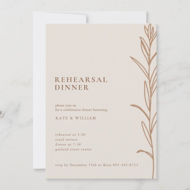 Minimalist Floral Handmade Ivory Rehearsal Dinner  Invitation (Front)
