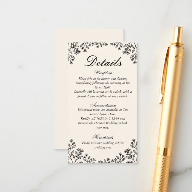 Minimalist Floral Ivory Wedding Enclosure Card (Front/Back In Situ)