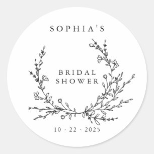 Minimalist Floral Line Art Bridal Shower Classic Round Sticker
