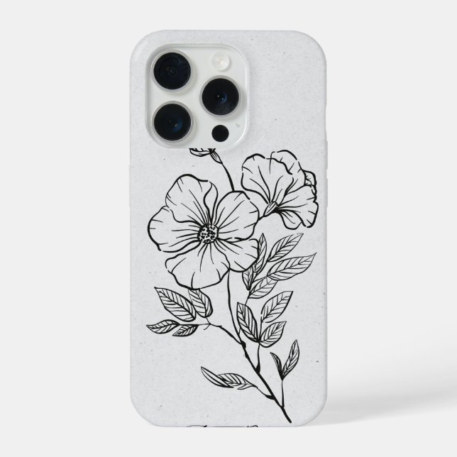 'Minimalist Floral Line Art' iPhone 15 Pro Case (Back)