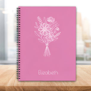 Minimalist Floral Line Art Notebook – Soft Pink